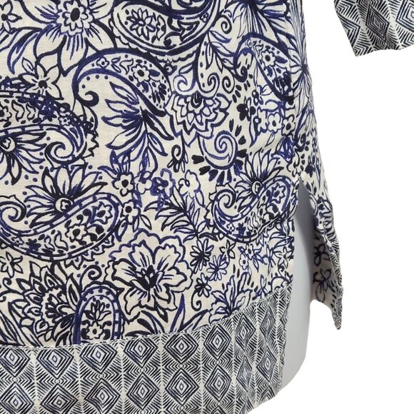 Sigrid Olsen Womens   Blue Patterned Linen Tunic V Neck 3/4 sleeves Lage… - Picture 5 of 6